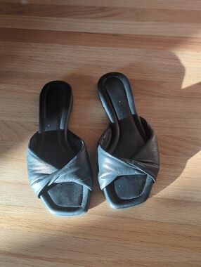 Reformation Black Leather Twist Sandal